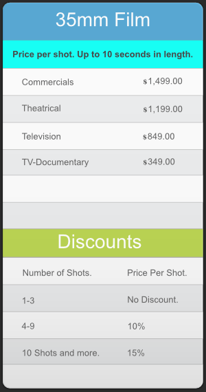 35mm Film Footage Pricing
