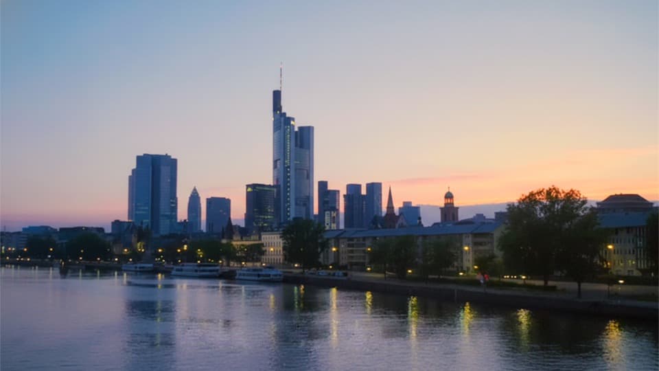 Germany - Frankfurt Skyline, River Main HD Stock Footage.