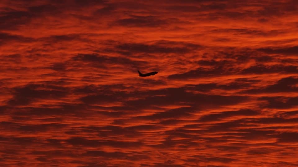 Planes Takeoffs Dusk HD Stock Footage.