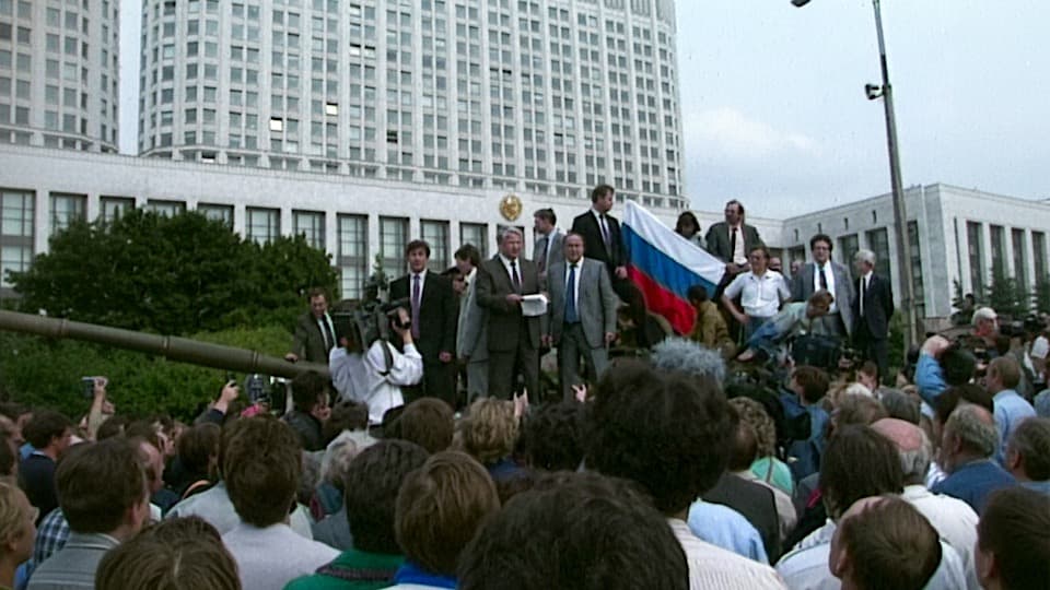 Boris Yeltsin on the Tank, August 1991 Stock Footage.