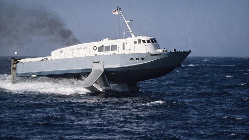 Grumman Hydrofoil high-speed experimental naval craft. stock footage thumbnail