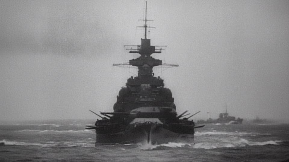 Battleship Bismarck and Tirpitz Stock Footage.